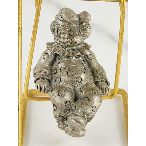 Mini Pewter Clown On Brass Swing 3 1/4" Figurine 90's George Good Home Decor Vtg - Picture 2 of 14